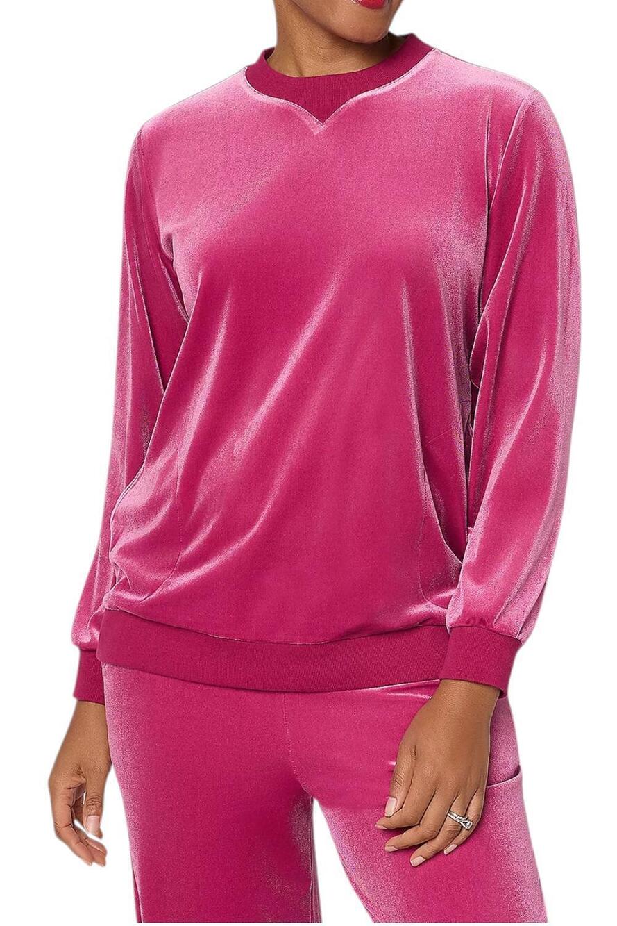 LOGO by Lori Goldstein Women's Long Sleeve Velvet Sweatshirt Magenta - Regular
